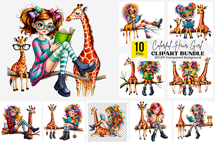 Colorful Hair Girl PNG Bundle