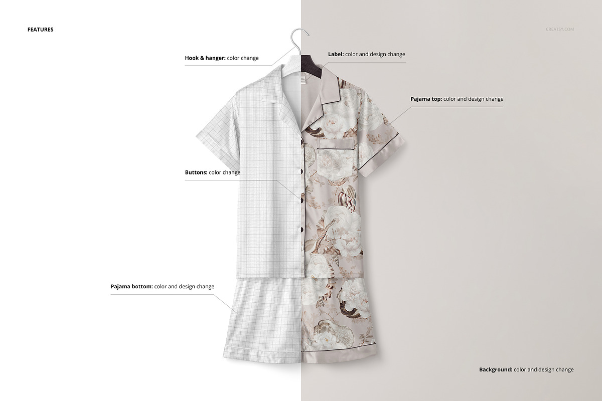 Silk Short-sleeve Pyjama Mockup Set, a Bottom Mockup by creatsy5 (Photo 3 of 12)
