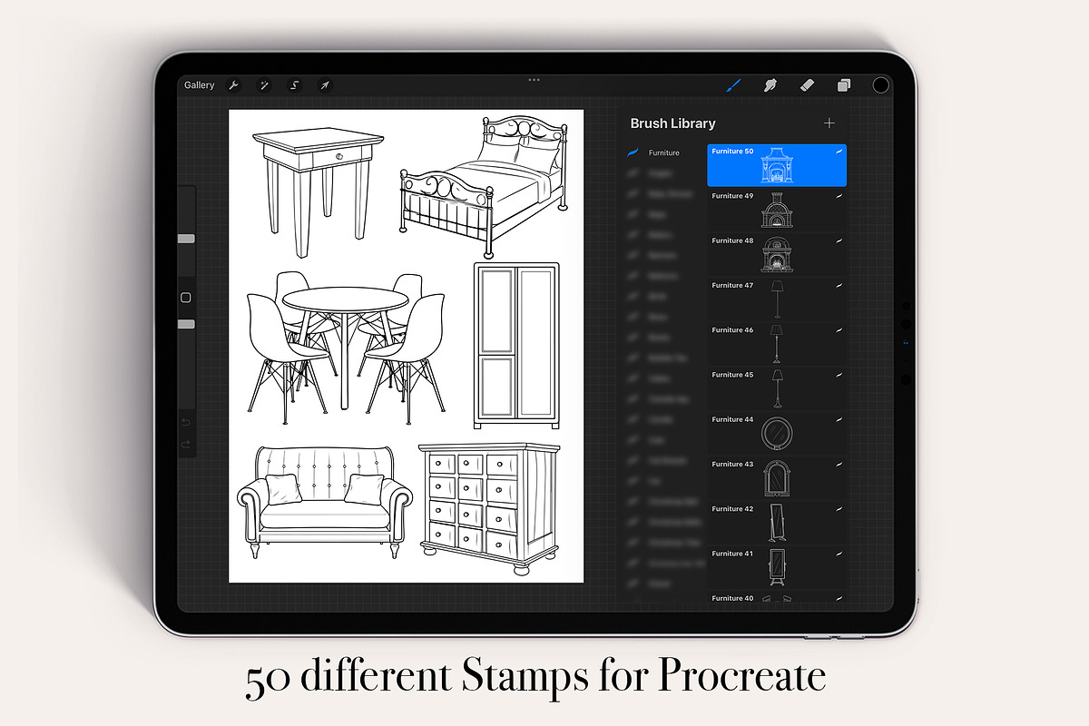 50 Furniture Procreate Stamps Brushes