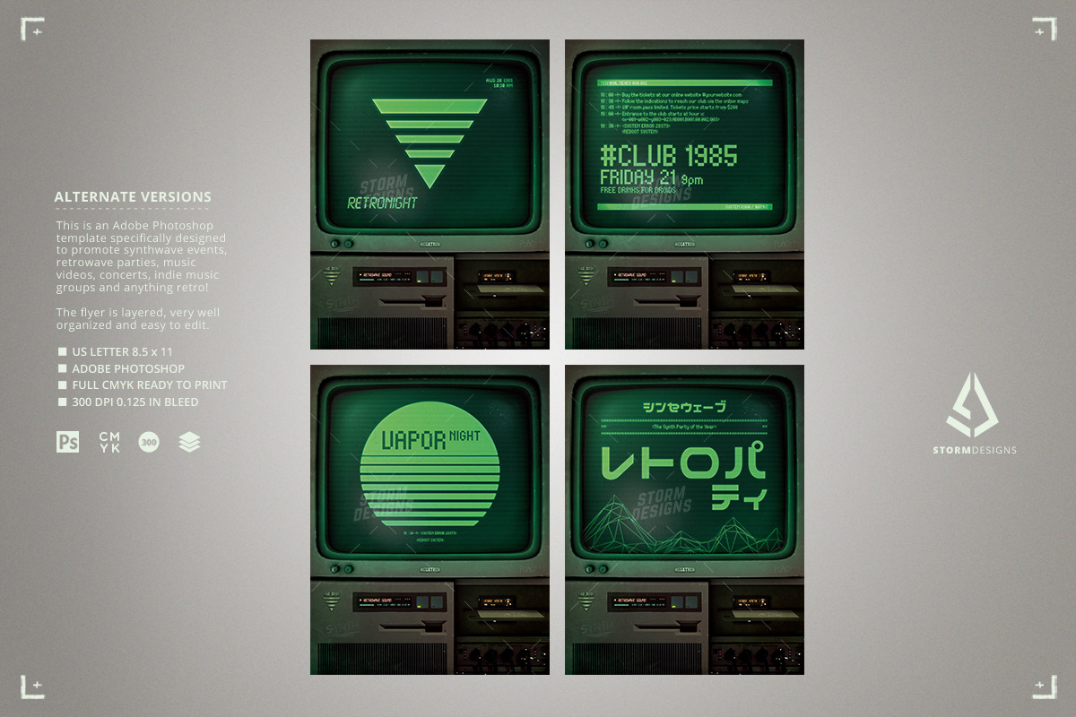 Synthwave Flyer Cyberpunk Monitor, a Flyer Template by Storm Pixels (Photo 2 of 4)