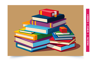 Books in Library Setting, an Illustration by Tanuart