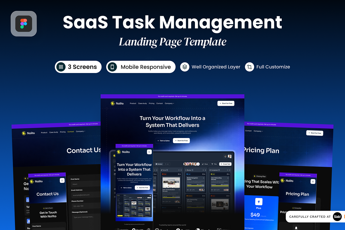 Nolito - SaaS Task Management, a Landing Page Template by SLAB! Design (Photo 1 of 5)