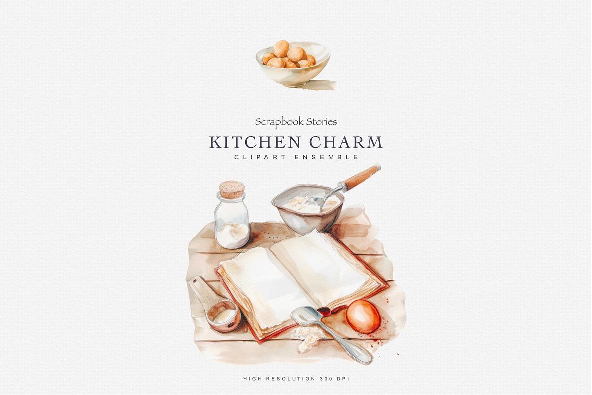 watercolor cozy kitchenware clipart, a Decorative Illustration by Patishop Art (Photo 3 of 9)