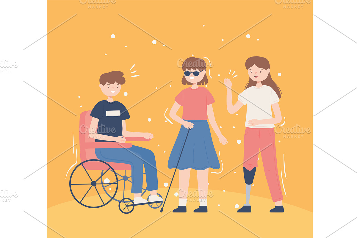 handicapped group people, a Person Illustration by studiogstock