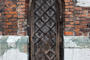 Narrow Gothic Wooden Church Door