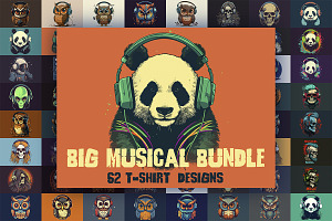 62 t-shirt designs. Big musical bund