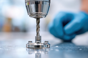 Modern drill drilling into a metal surface, an Industrial Photo by AlyaAnd