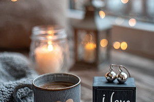 Cozy winter scene coffee mug I love, a Photo by Pixeness Studio
