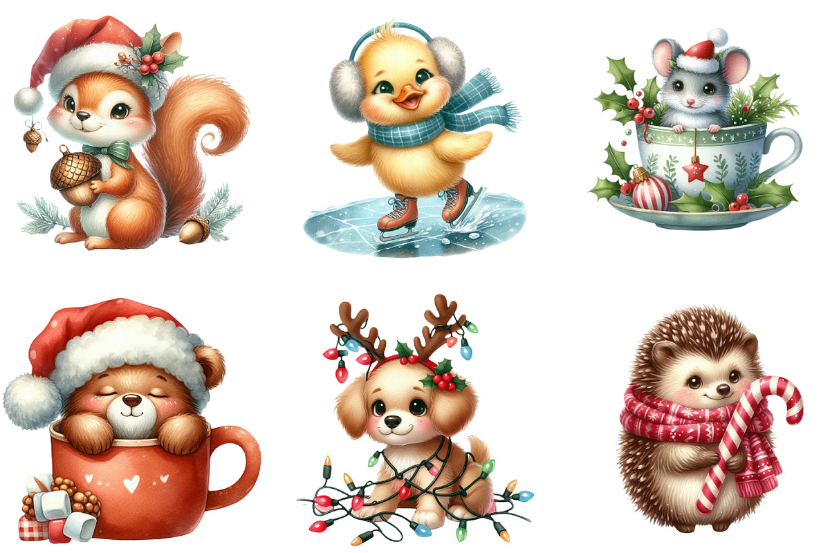 Watercolor Christmas Cute Animal, an Illustration by DreamArtGraphic (Photo 4 of 6)