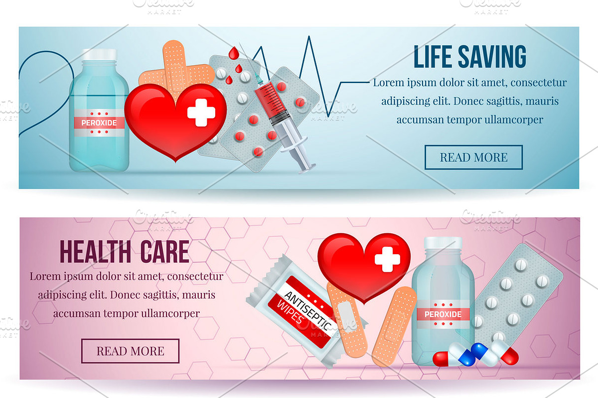 First aid kit realistic banners, a Healthcare Illustration by ...