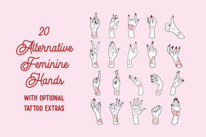 20 Vector Illustrated Hands + Extras