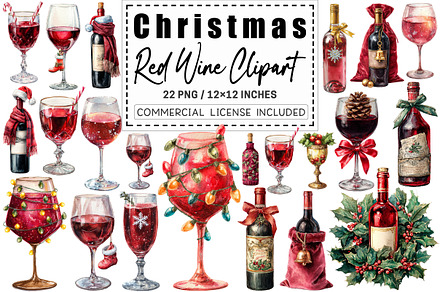 Christmas Red Wine Clipart, a Graphic by CitraGraphics