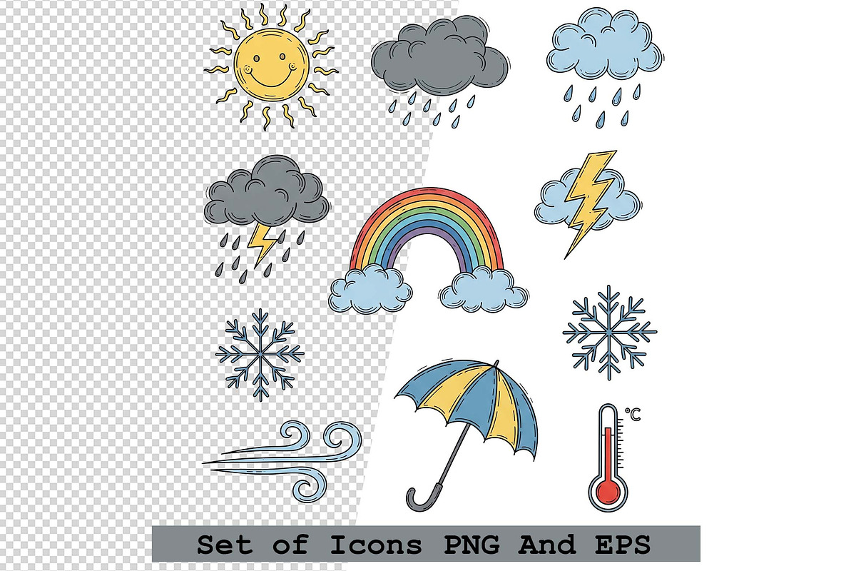 Set of weather icons in hand drawn, an Icon by one-touch