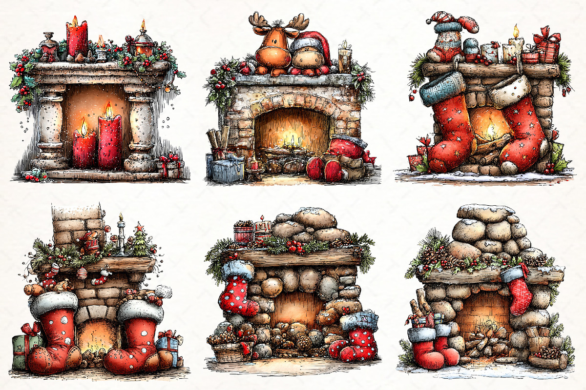 Christmas Fireplace Clipart, an Illustration by Libby Wishes (Photo 8 of 9)