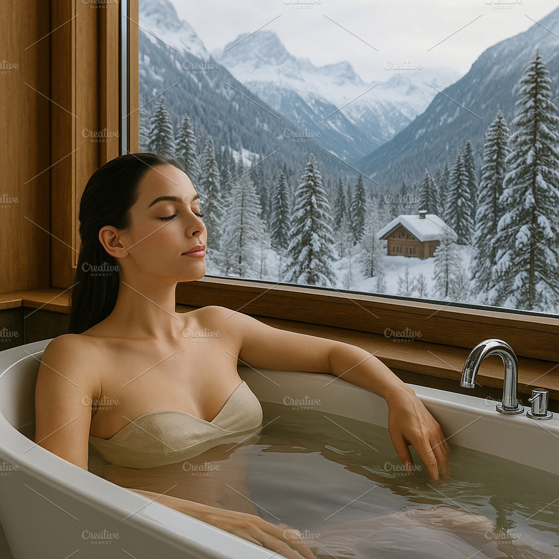 Luxury Winter Retreat Bathtub Scene, a Holiday Photo by vectalex