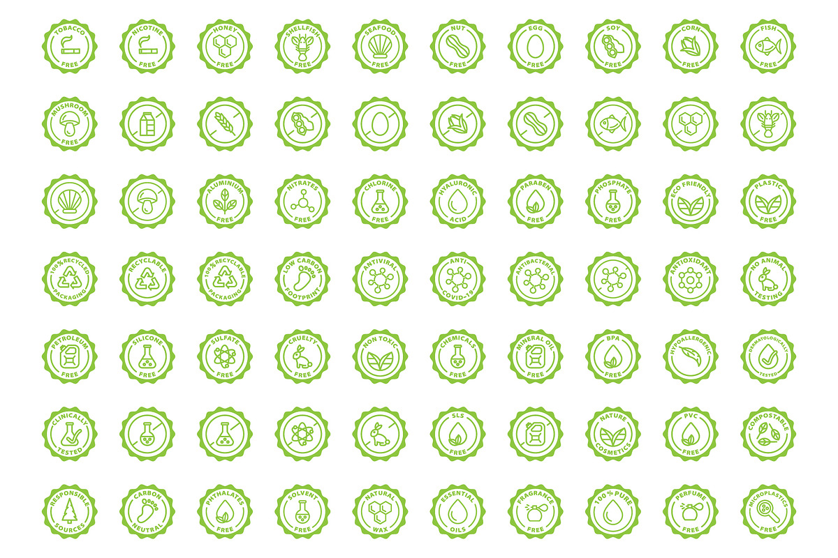 Eco, bio and quality green stamps, an Outline Icon by RevolutionizZed (Photo 9 of 11)