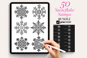 50 Snowflake Procreate Stamps Brush