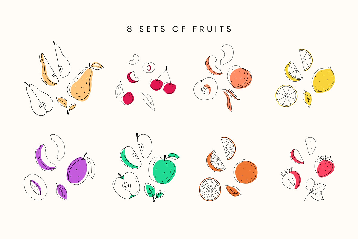 Hand-drawn Doodle Fruits Vegetables, a Food Illustration by Kristina Chistiakova (Photo 2 of 3)