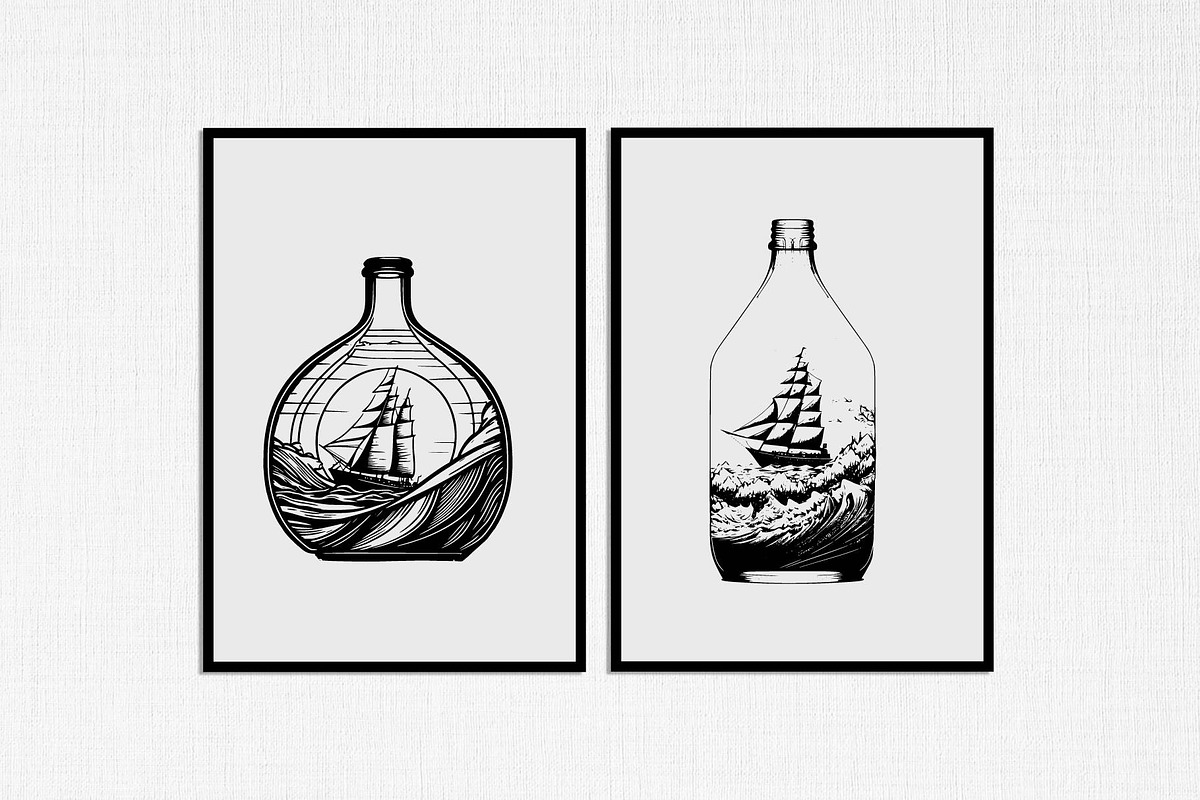 sailboat in bottle stencil v2, a Decorative Illustration by TaKong Magics (Photo 4 of 5)