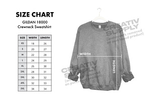 Size Chart Sweatshirt Gildan 18000