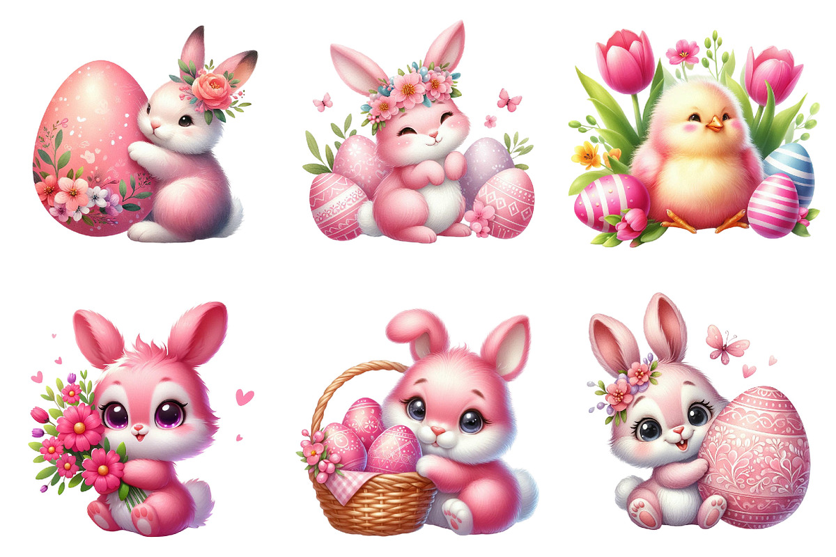 Pink Easter Watercolor Clipart, an Illustration by Dream Creation (Photo 6 of 7)