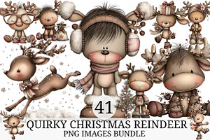 Quirky Christmas Reindeer Clipart, an Illustration by Craft Nest