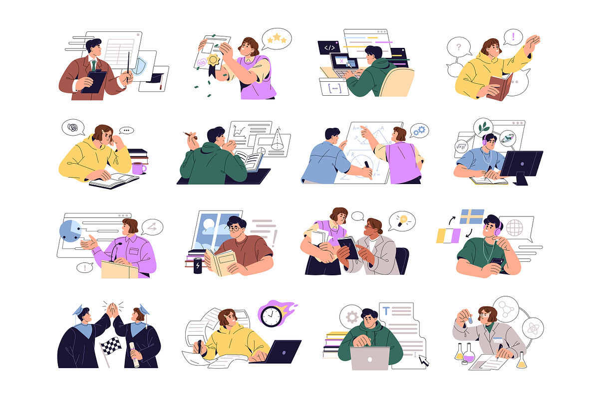 Students learning set. Education, an Education Illustration by PaperTrident (Photo 1 of 17)