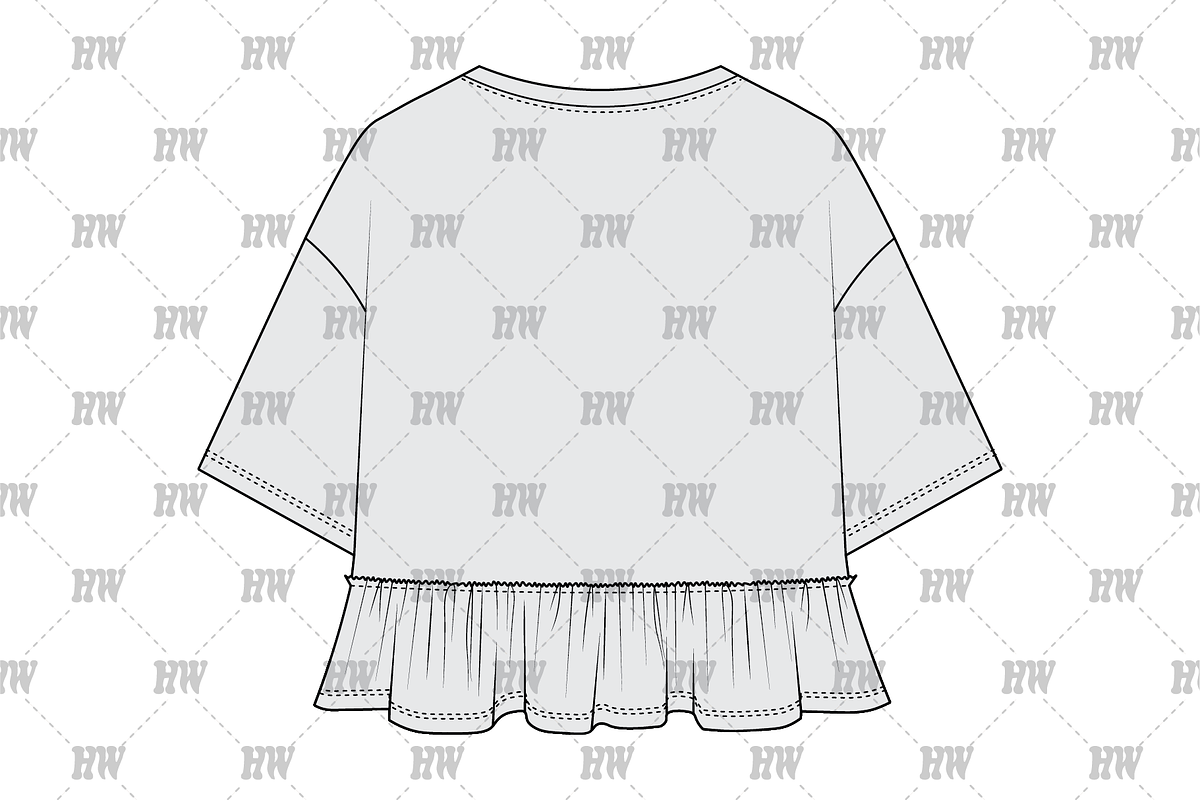 Boxy Tee with Ruffle Fashion Flat, a Shirt Mockup by haydenwentworth (Photo 3 of 3)