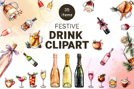 Festive Holiday Drinks Clipart