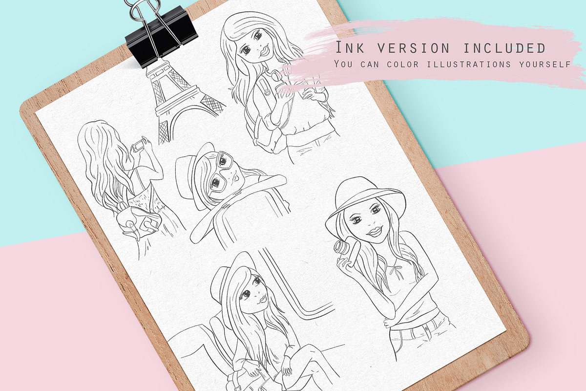 Travel girl, cute girl clipart, an Illustration by Kate Snitser (Photo 3 of 4)