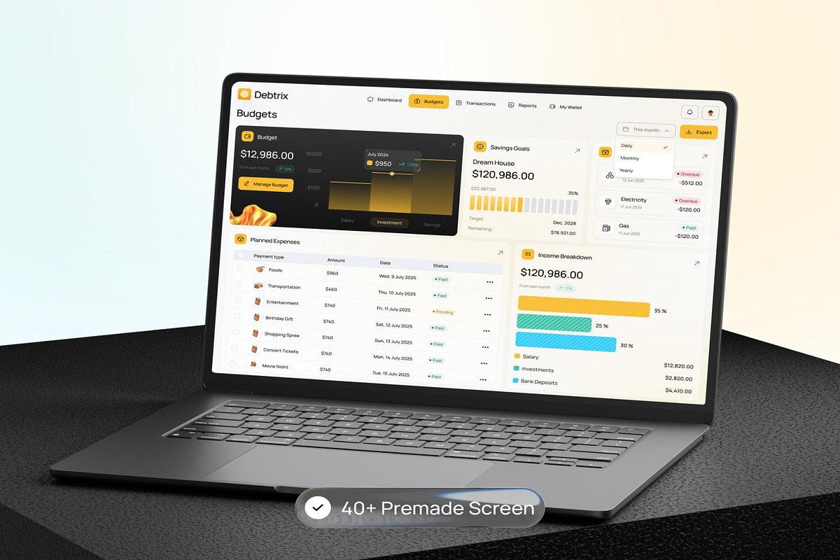 Debtrix — Personal Finance Dashboard, an UI Kit Template by Creative Perspective (Photo 3 of 7)