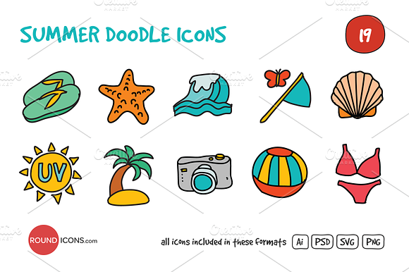 Summer Doodle Icons Set