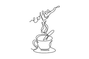 One Continuous Line Drawing Of Coffe