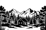 50 Forest Cabin Landscape Silhouette, an Empty State Illustration by Amazin_art (Thumbnail 31 of 38)