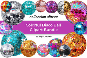 Colorful Disco Ball Clipart Bundle, a Decorative Illustration by InkyQueenArt