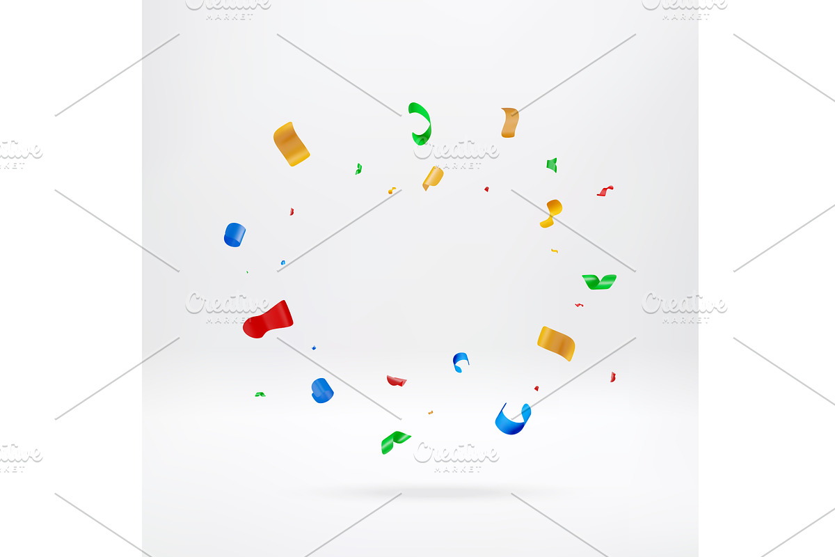 Colorful 3D confetti flying on white, an Illustration by Abscent