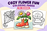 Cozy Flower Fun Coloring Pages, a Decorative Illustration by Inkivelle Studio (Thumbnail 1 of 3)