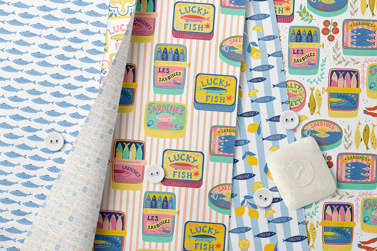 Mediterranean food Sardine patterns, a Pattern Graphic by Tani Kuzminka (Photo 4 of 25)
