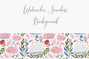Swan and Floral Seamless Pattern, a Pattern Graphic by Pati Charm Studio (Thumbnail 3 of 6)