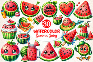 Summer Juicy Watermelon Clipart, an Illustration by Dream Creation