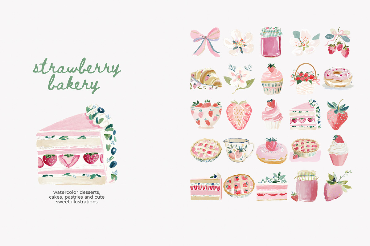 Watercolor strawberry clipart set, a Decorative Illustration by Patishop Art (Photo 8 of 10)