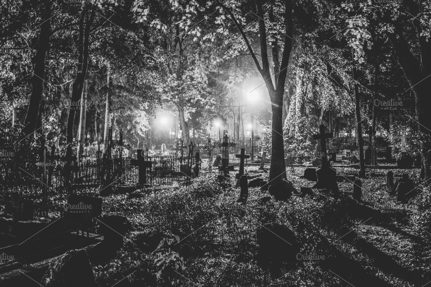 Night At The Cemetery Stock Photo