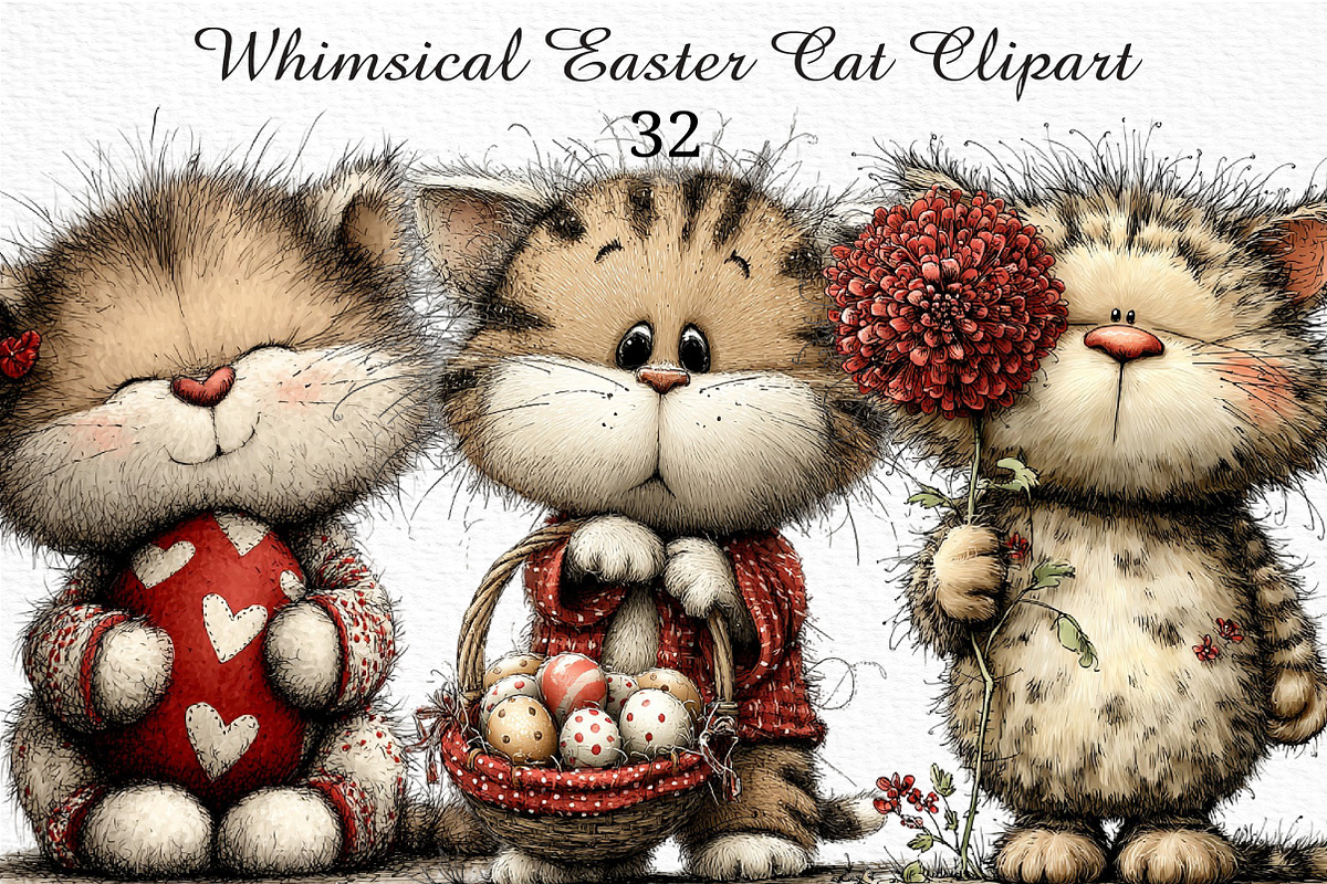 Whimsical Easter Cat Clipart PNG, an Illustration by Craft Nest (Photo 1 of 11)
