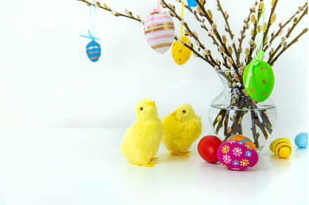 Beautiful Easter decor on a white, a Holiday Photo by yanadjana