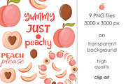 Peach set vector flat style, a Food Illustration by Whimsy Brush Studio (Thumbnail 8 of 9)