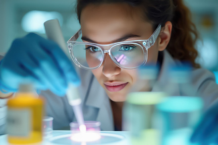 Scientist manipulating samples with, a Health & Medical Photo by angellodeco