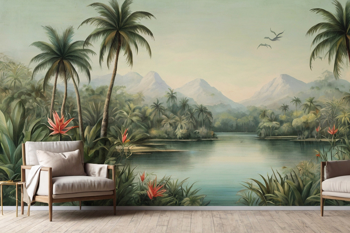 Jungle Tropical Landscape Wall Mural, a Wallpaper Graphic by by creative paper (Photo 2 of 12)