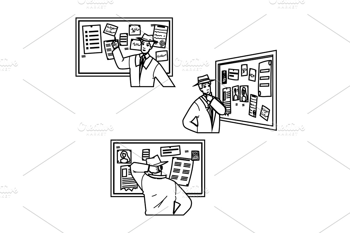 criminal detective board vector, a Person Illustration by pikepicture
