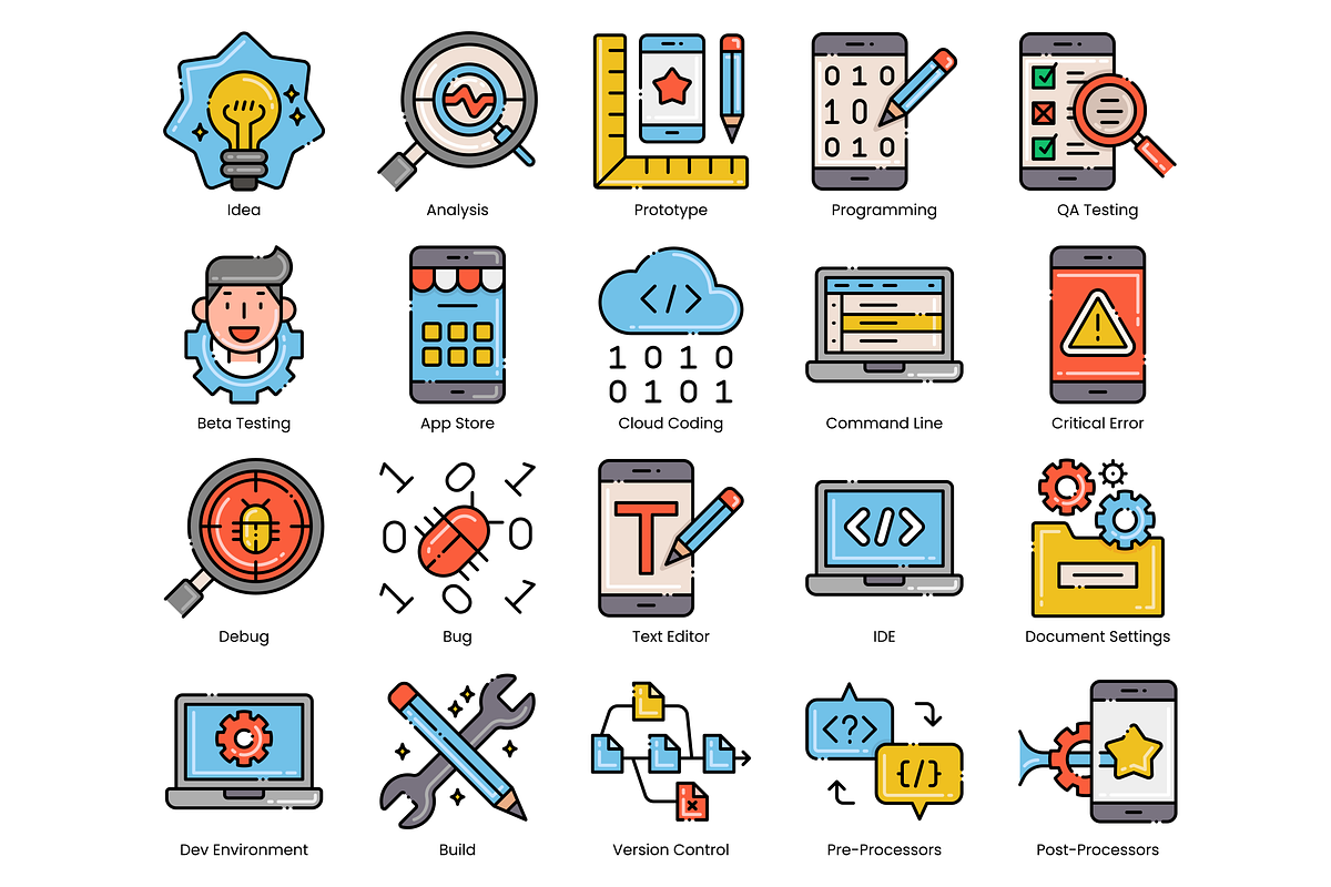 100 Mobile App Development Icons, an Outline Icon by Flat Icons