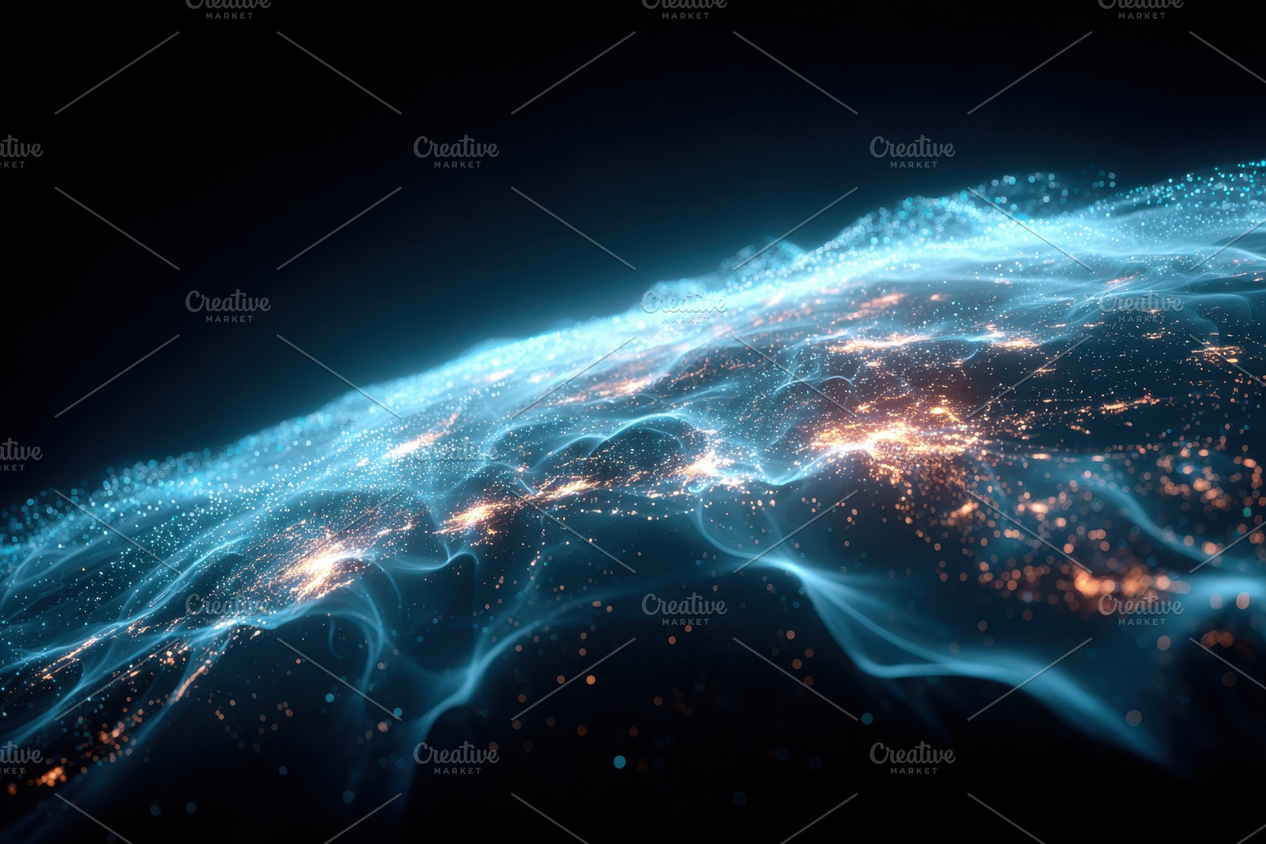 Glowing digital network over curved surface, an Abstract Photo by AlyaAnd